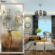 Nordic Art Glass Partition Screen Bedroom Living Room Entrance Doorway Decorative Painting Background Wall Double Sided Translucent Elk