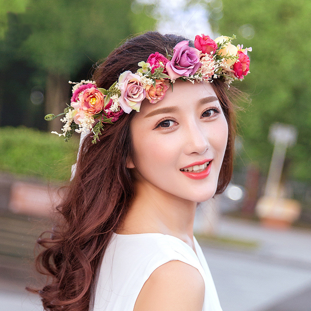 Bridal Head Accessories Senteal Flowers Rings Sweet And Elegant Korean Style Fairy Beauty Flowers Hair Accessories Seaside Holiday Photo Write Real Ornaments