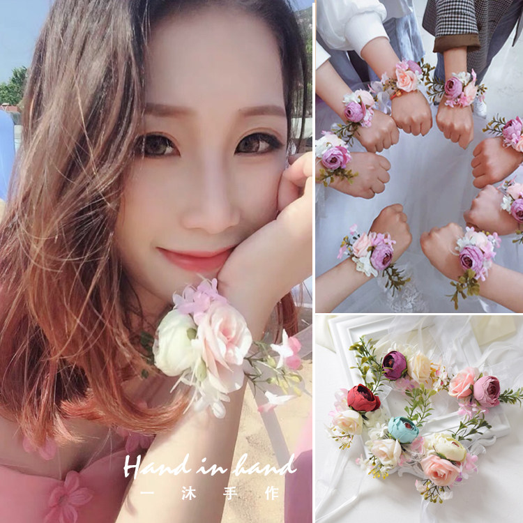 Bride wrist flower European simulation hand flower wedding products wedding bridesmaid sister group chest flower retro freshman