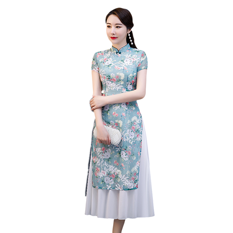 Elena 202 gốc handmade tinh khiết sườn xám Odee thêu 126cm