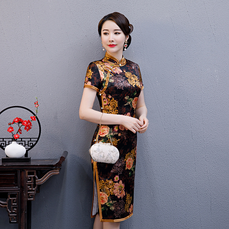 Elena 234 tinh khiết handmade gốc lụa sườn xám dài váy 108cm đôi