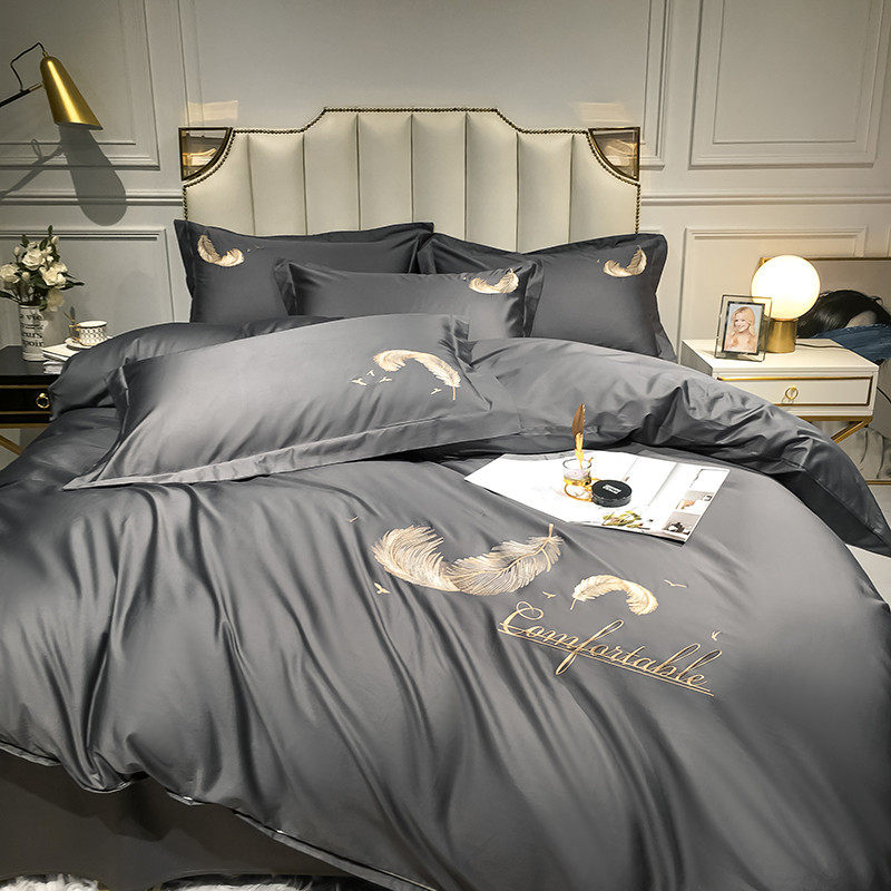 High-grade home textile pure cotton sanding four-piece cotton autumn and winter thickening simple style high-grade bedding for four seasons