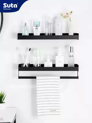 Punch-free powder room Bathroom shelf Wall-mounted black toilet toilet sink Towel rack