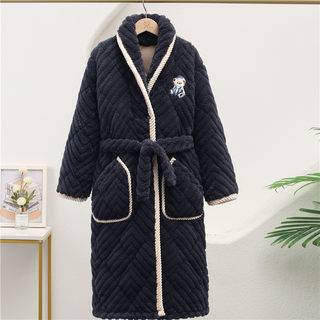 Winter parent-child three-layer quilted thickened warm bathrobe, medium and large children's flannel home wear pajamas, long pajamas