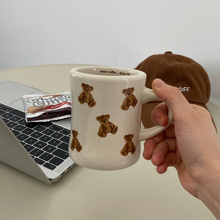 South Korea Ins Cartoon Cute ceramic Mark Cup Girl Coffee Cup Large-capacity Creative water glass Milk Cup Retro