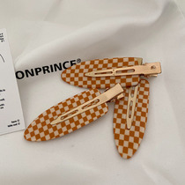 Korean ins checkerhairclip simple Joker side clip bangs broken hair no trace Net red clip cute
