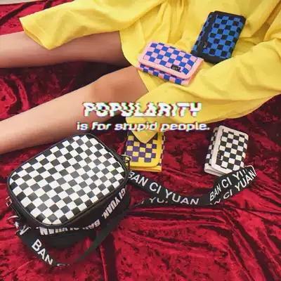 Korea Harajuku ulzzang Wallet Women ins Short Vintage Folding Plaid Canvas Simple Money Clip Personality Student