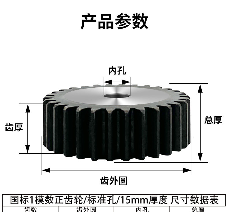 Spur gear spur gear 1 modulus 1M45 steel cylindrical gear industrial transmission gear accessories complete processing