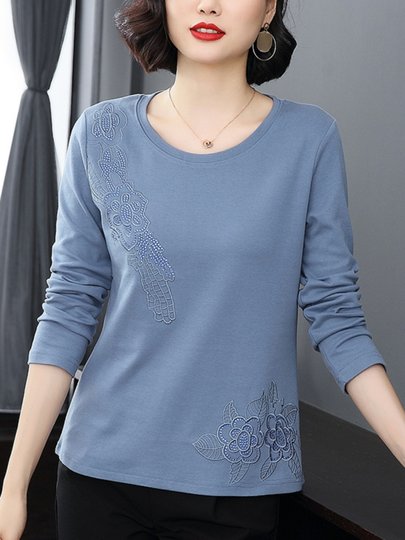 纯棉长袖t恤女宽松上衣中年妈妈春装2025年新款洋气打底衫秋衣服