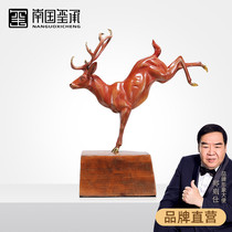 Copper deer ornaments pure copper Zhaocai new Chinese Villa living room porch creative sika deer ornaments hotel lobby ornaments