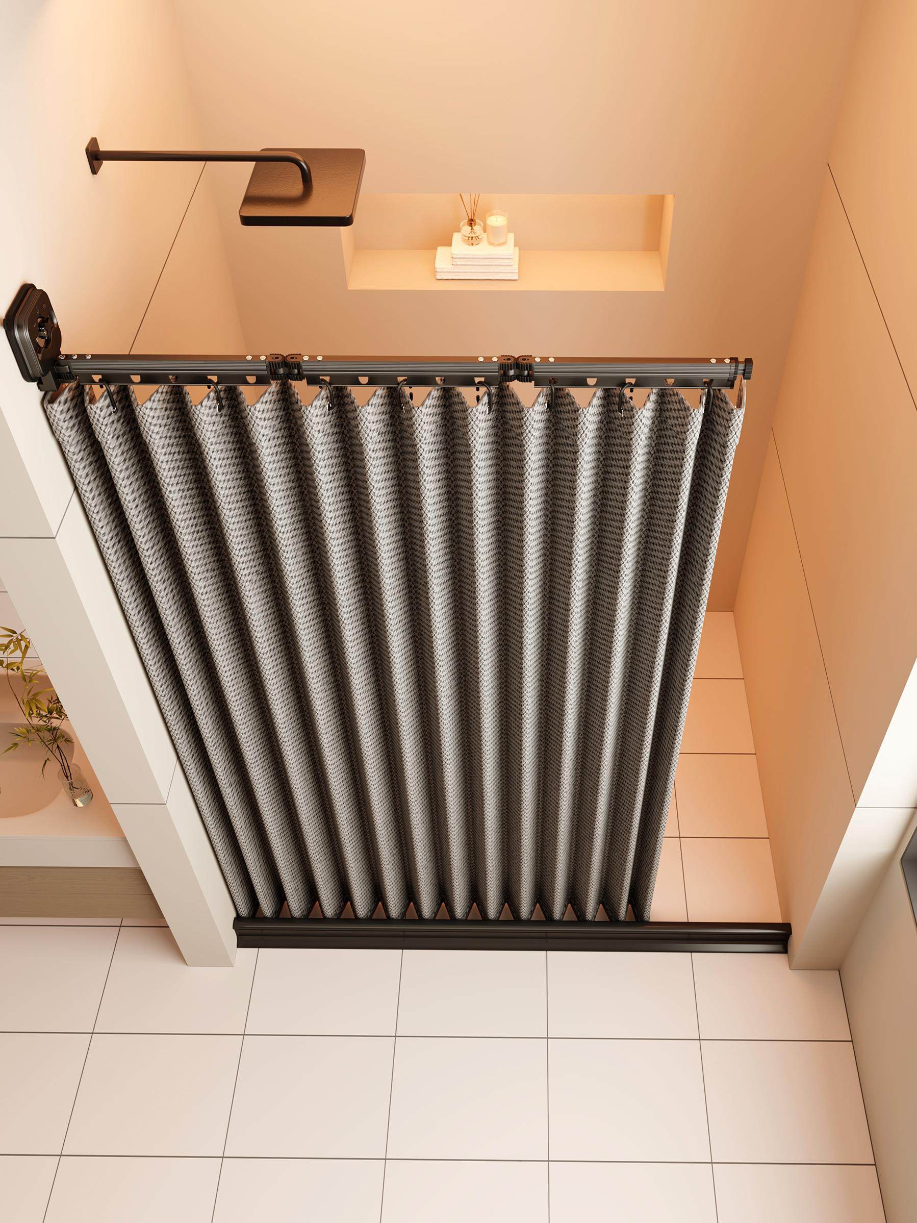 Invisible Folding Bathroom No-Drill Water-Blocking Shower Curtain Bathroom Partition Curtain Dry and Wet Separation Waterproof Curtain Set