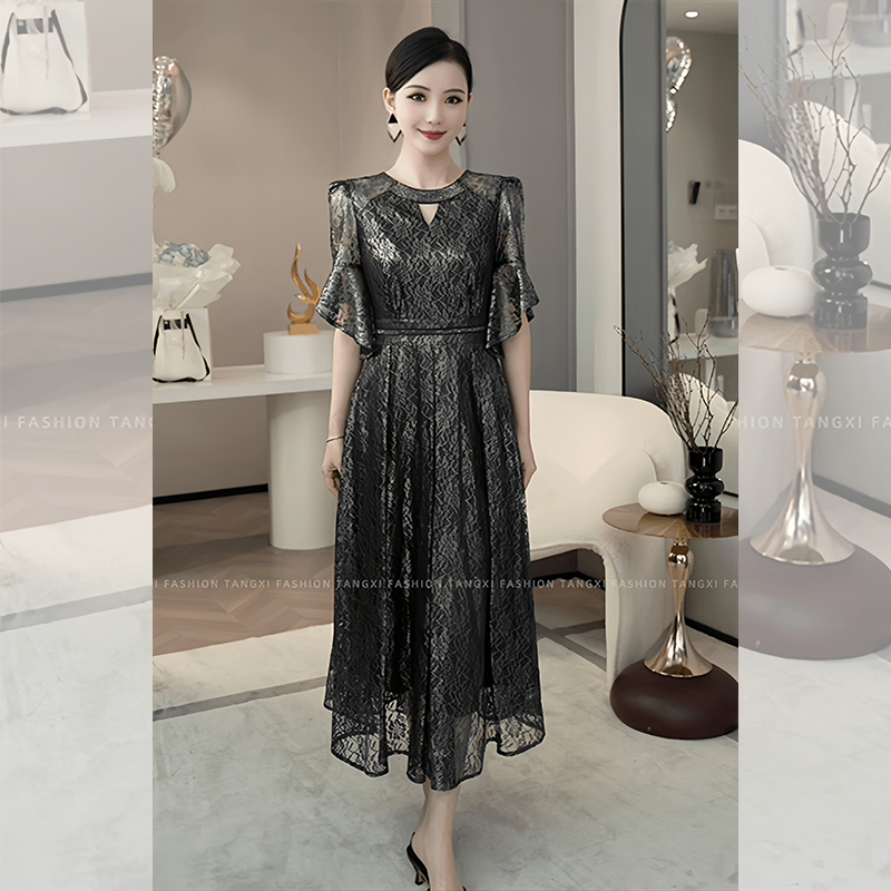 2024 New Summer Elegant Silver Light Luxury Waist-Cinching Long Dress Slimming Hollow-Out Elegant Party Dress for Women 2024 New Summer Elegant Silver Light Luxury Waist-Cinching Long Dress Slimming Hollow-Out Elegant Party Dress for Women