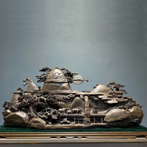 Golden Silk Nanmu Wumu Shady Wood Mountain Li Peoples Wood Sculpture Root Carved Landscape Pendulum Pieces Home Xuanguan Living-room Decoration Art