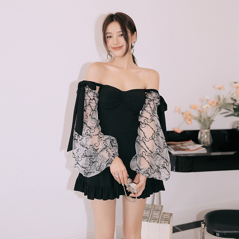 Miss Deer pure wind design exposes shoulder sleeve sun protection and thin spring swimsuit female summer new