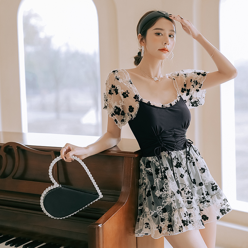 Miss Deer One Piece Fairy Fan Sexy Skirt Swimsuit Soak in Hot Spring Summer New Lace Thin Cover Belly Ins