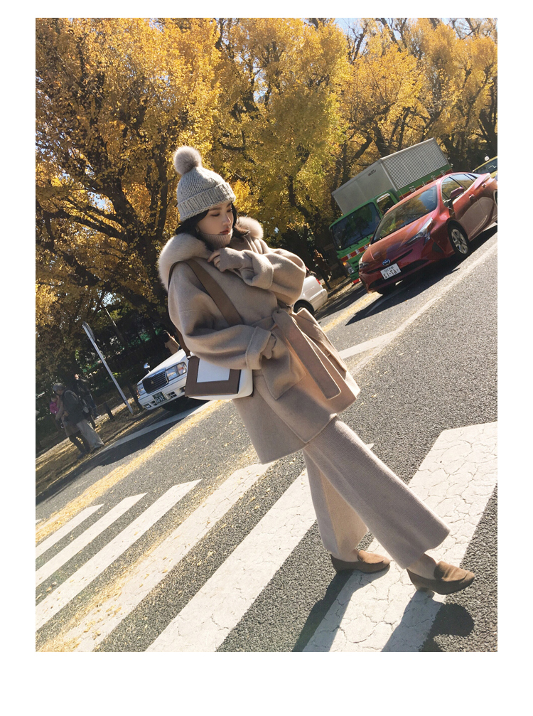 Áo khoác len cashmere hai mặt chống mùa Albaka trong phần dài của phiên bản Hàn Quốc 2018 áo khoác len cổ lông lớn mới áo khoác nhung tăm nữ