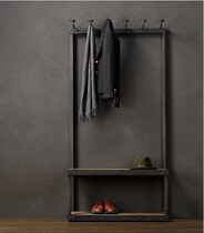 American iron art solid wood clothes rack shoe rack floor type hanging clothes hanger hanging bag retro frame clothing show shelf changing shoes stool