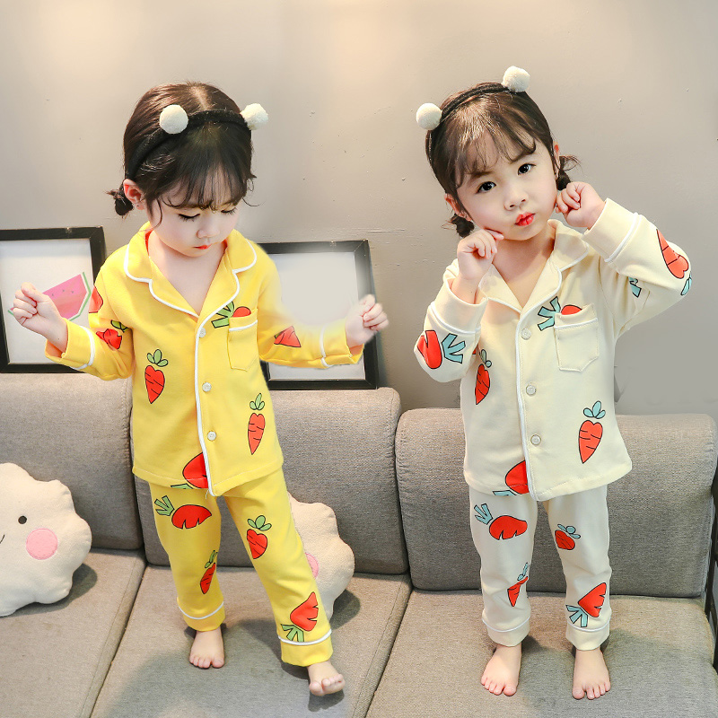 Children's pajamas one and a half years old 3 female baby spring and autumn cotton suit long-sleeved thin section of children's little girl home clothes 2