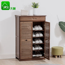 Shoe cabinet simple economical space-saving household assembly multi-layer door solid wood bamboo shoe rack simple modern hall cabinet