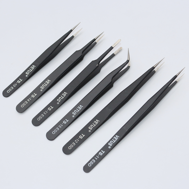 VETUS anti-static tweezers hardened stainless steel tweezers tip roundhead elbow flat head elbow electronic tweezers