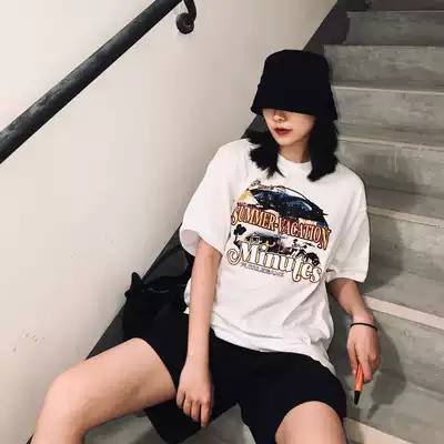 oversize short sleeve T-shirt men and women American vintage letter print loose Korean version ins tide top Harajuku bf wind