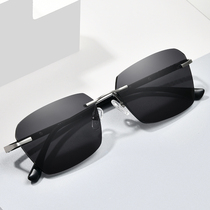 2022 new unframed sunglasses male myopic sunglasses with a degree of pure titanium lens framing to cover sunlight discolored glasses