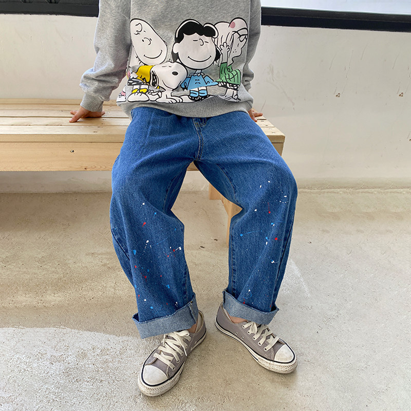 Princess Noro Princess Dresses 2022 Spring Dress New Straight Drum Loose ink Jeans Children 100 hitch a pair of trousers