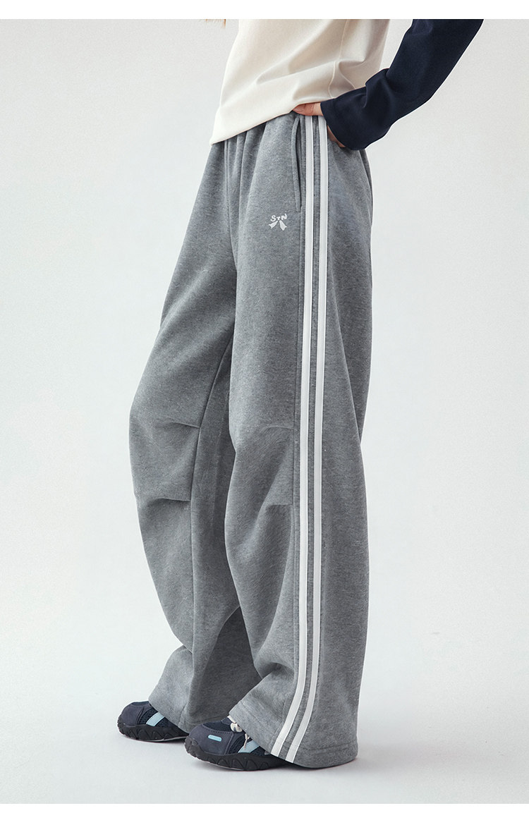 Princess Nono S1N Junior High School Student 26 Autumn Color-Block Double Stripe Casual Pants for Girls, Korean Style Relaxed Fit Flare Pants — 15