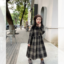 Girls  skirts autumn and winter clothes 2020 new super western style woolen skirt net red little girl childrens woolen dress