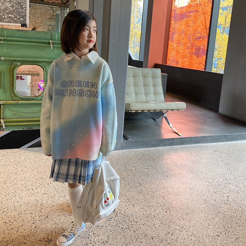 Princess Nuonuo big girls college wind sweater 2022 spring new girl children's knitted sweater outer top