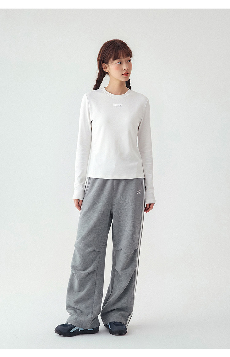 Princess Nono S1N Junior High School Student 26 Autumn Color-Block Double Stripe Casual Pants for Girls, Korean Style Relaxed Fit Flare Pants — 18