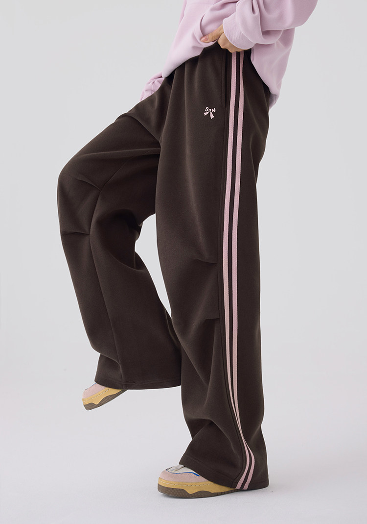 Princess Nono S1N Junior High School Student 26 Autumn Color-Block Double Stripe Casual Pants for Girls, Korean Style Relaxed Fit Flare Pants — 4