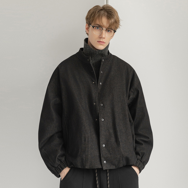 D7K Stylish Denim down Jacket, New Winter Style with Chinese-Style Stand Collar, Loose Fit, Filled with White Duck Down, Men's down Coat
