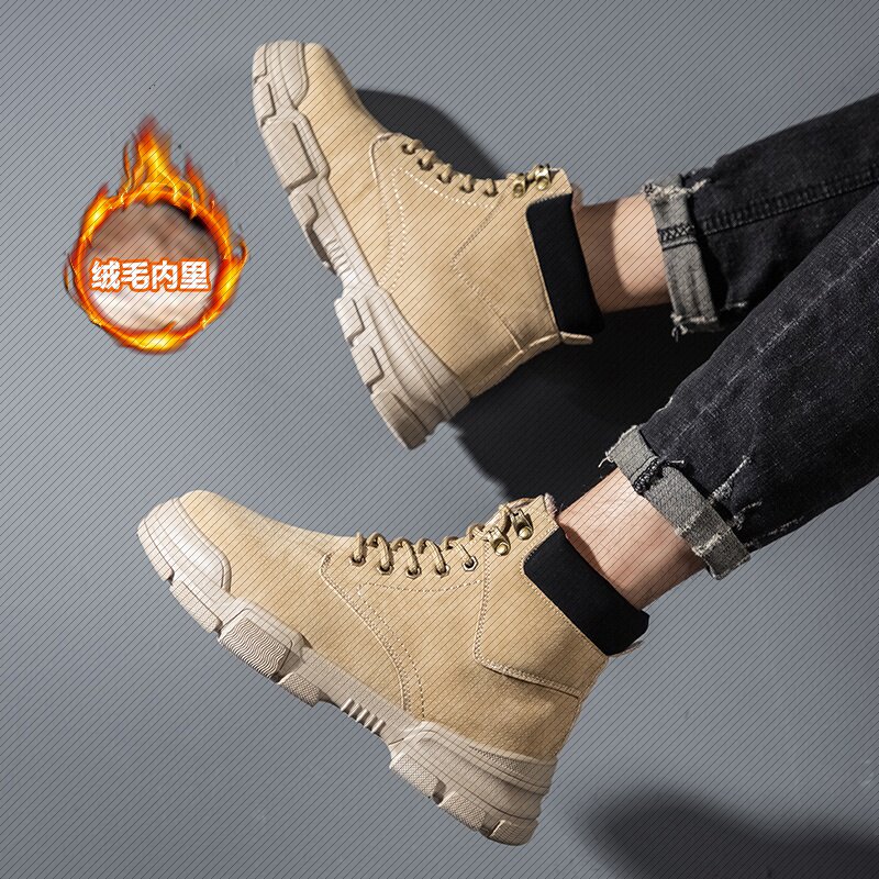 Work cotton boots men's winter warm non-slip wear-resistant waterproof high-top tooling boots winter round head work plus velvet men's shoes