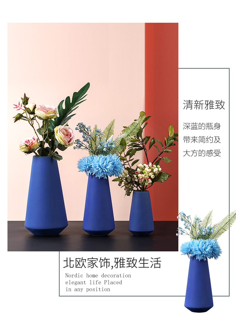 Nordic light key-2 luxury flower arranging blue vase dried flowers sitting room adornment table modern style of TV ark, ceramic furnishing articles