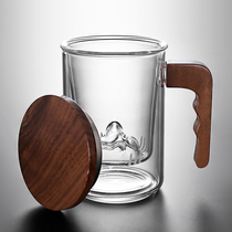 Guanshan glass tea cup transparent filter glass green tea cup office with lid to hold household water Cup