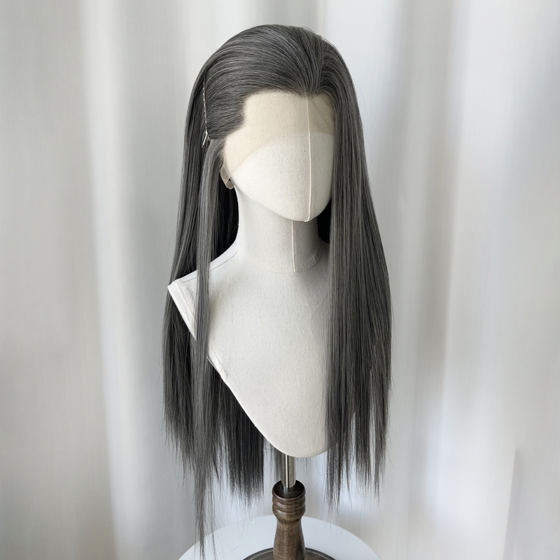 Gray Three-Pointed Hand-Tied Wig with a Beauty Bangs, Lace Front Cosplay Wig, Blank Wig, Chang'An Twenty-Four Jies, Jade Face Ghost Vertical