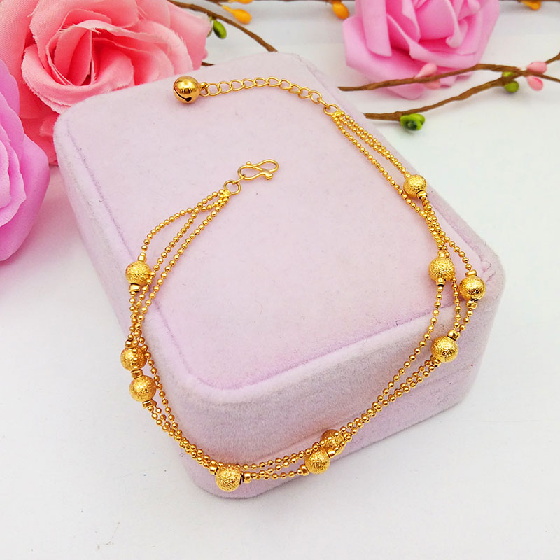 Vòng chân vàng cát hoang dã mới của nữ Nhật Bản và Hàn Quốc giả vàng có thể được điều chỉnh mạ vàng đồng xu vàng chuyển hạt trang sức lâu không phai lắc chân nữ
