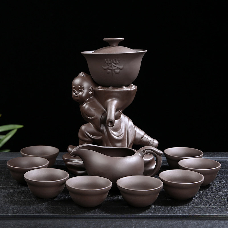 Semi-automatic tea set group Home Ceramics Creative Sloth People Bubble Teapot Chinese Purple Sand Automatic Outlet Pour Tea