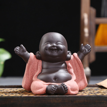 Tea pet ornaments boutique Kung Fu tea accessories can raise creative Purple sand little Monk Maitreya household living room decorations