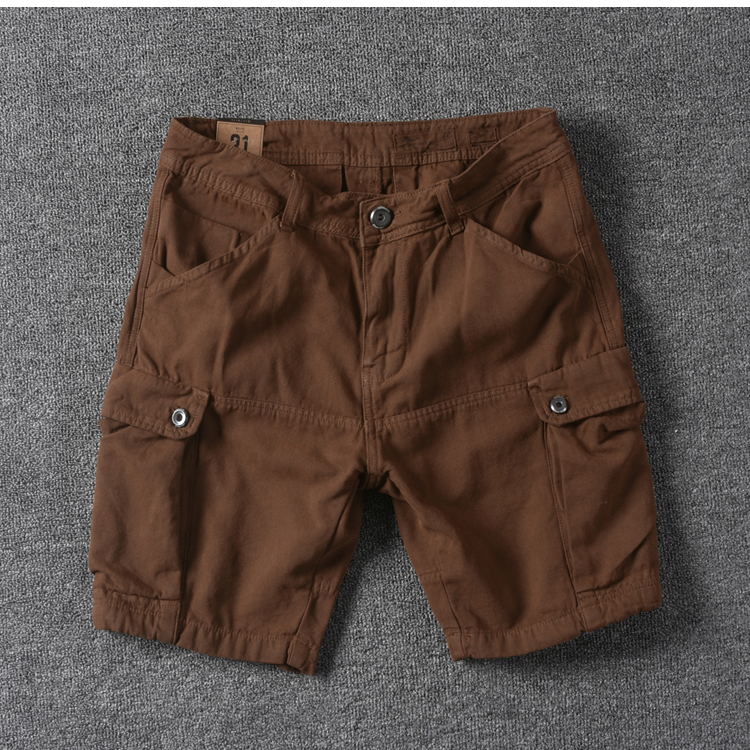 2018 mùa hè quần short nam overalls hàng may mặc nhuộm và rửa cũ quần âu các loại cotton màu rắn đa túi quần short triều quần tây