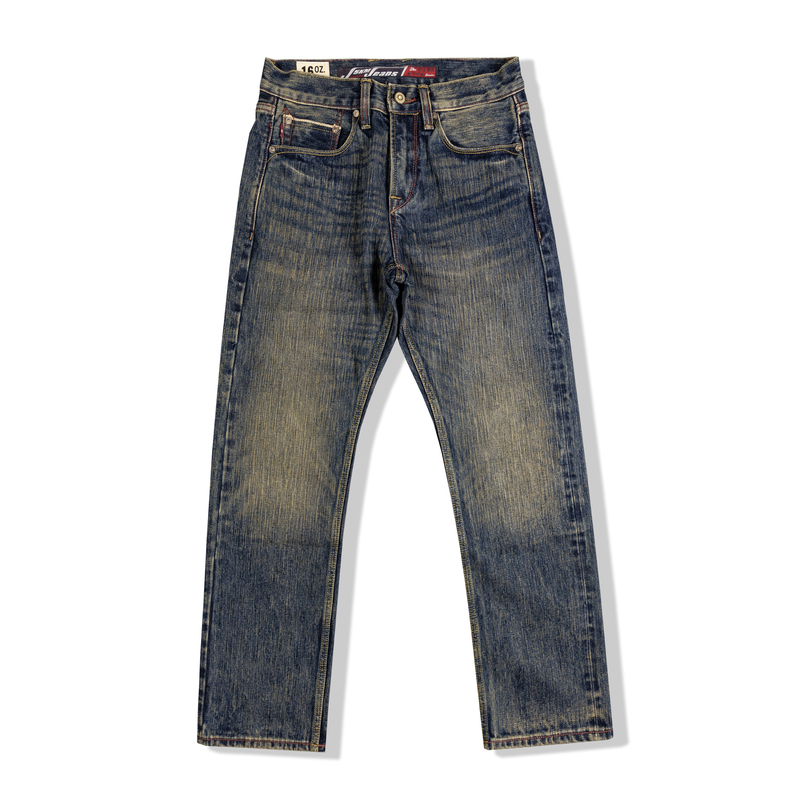 Ameikaji American Retro 16oz Selvedge Denim Washed Vintage Straight-Leg Commuter Light Luxury Jeans for Men