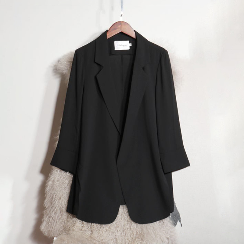 High-End Black Light-Mature Blazer for Women, Summer, Plus Size, Loose-Fitting Business Casual Suit, Minimalist Elegant Top for Women