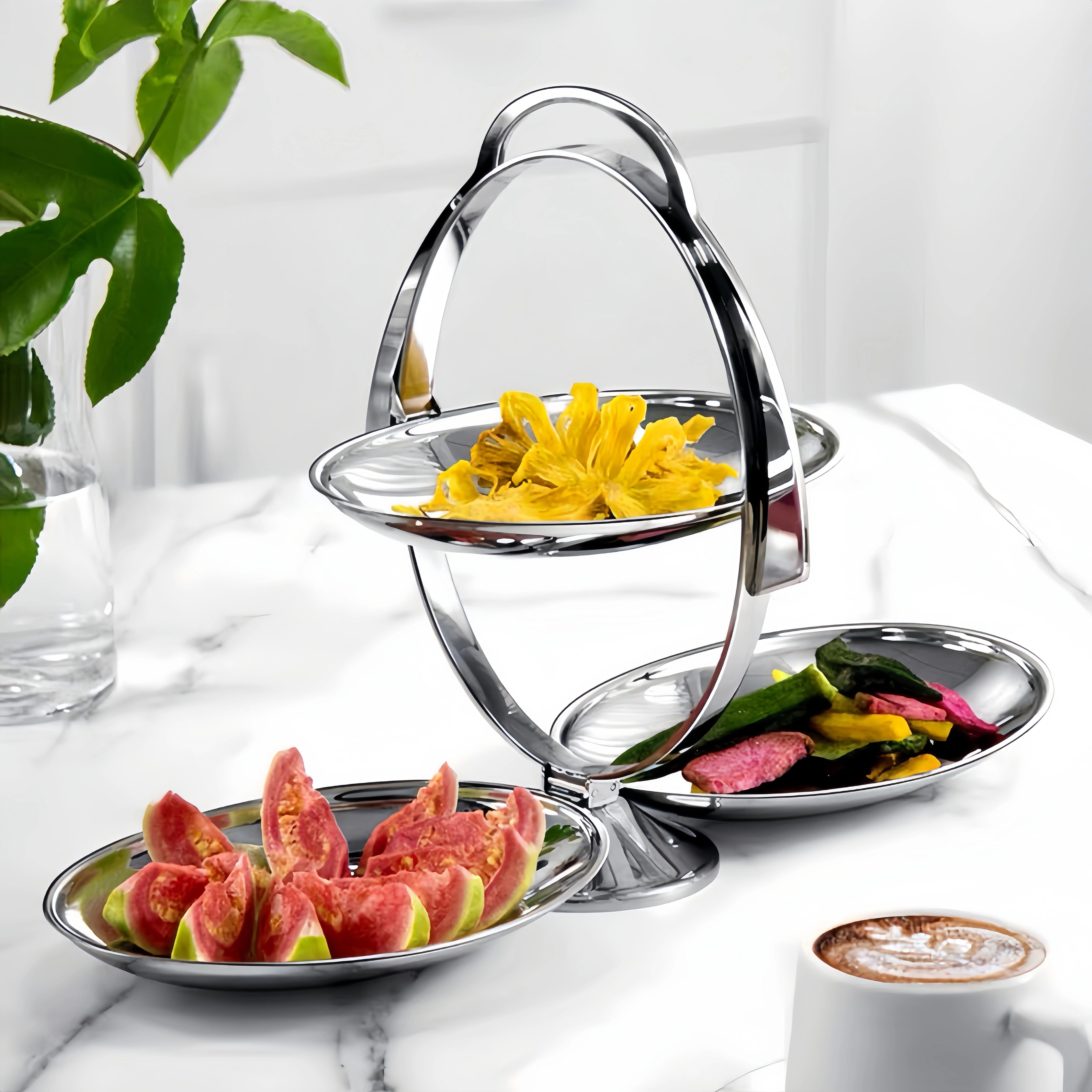 MODERN Morden Folding Fruit Pan Cake Rack Nordic Light Lavish Fruit Pan Hotel Dessert Rack Lower Afternoon Tea Folding Pan-Taobao