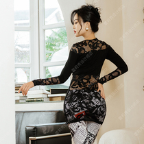 Lei Li Show Li Jingjing 2024 new bustling feeling lace long sleeve female belly leather practice Costume Dance