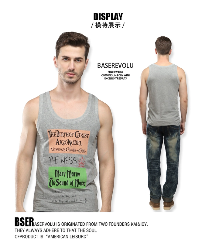 Bass nam mùa hè đầm nam mới in hoa văn in hoa cotton không tay xu hướng áo thể thao lỏng lẻo - Áo vest cotton áo ghi lê nam