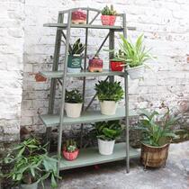 Personality vintage Wrought iron old fleshy flower rack French country shelf storage rack Garden gardening groceries