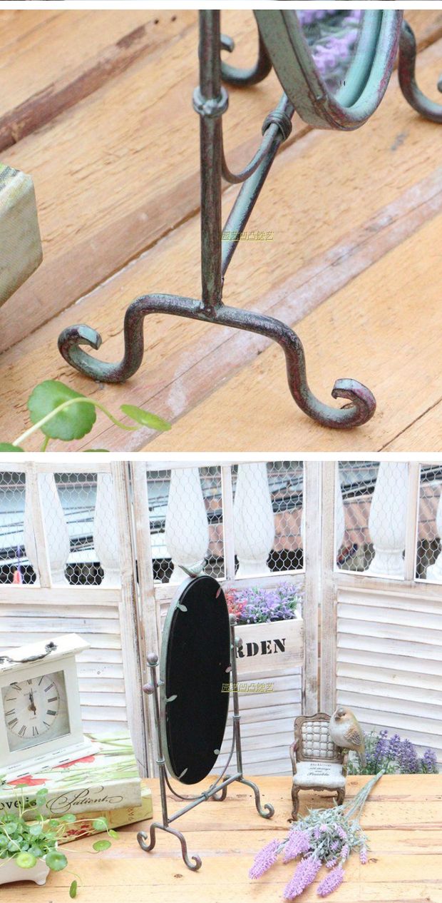 [Đặc biệt hàng ngày] Vườn retro Mỹ rèn sắt cũ sữa trắng chim bàn gương trang điểm gương - Gương gương trang trí