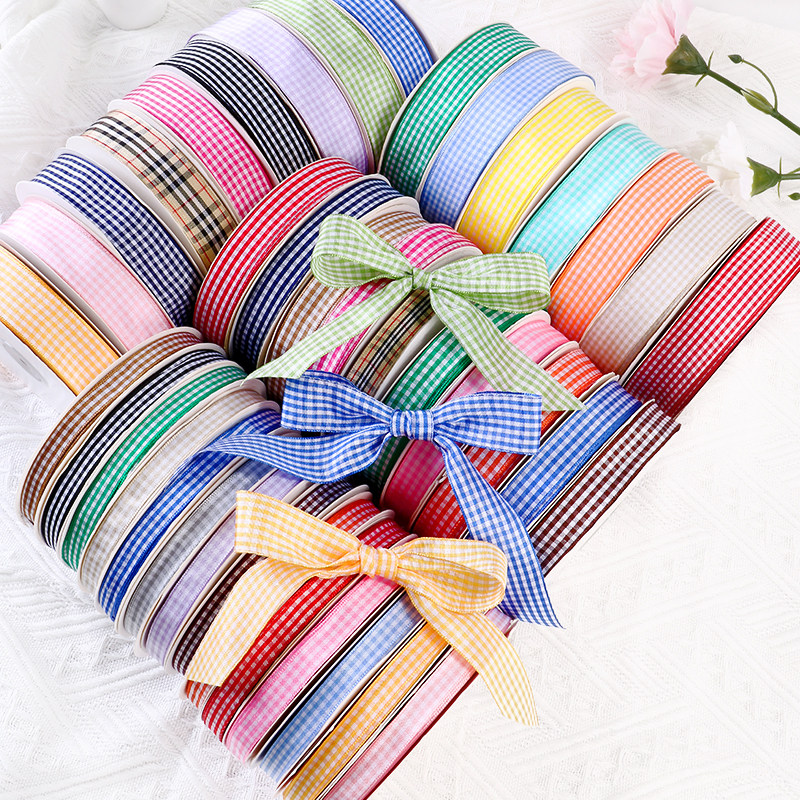 Plaid ribbon baking cake packaging satin ribbon flowers colored with bouquet straps decorated with the Christmas Gerg packing belt