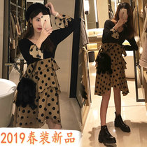 2020 New pregnant women spring fashion dress Korean slim wave point tide mother long short dress